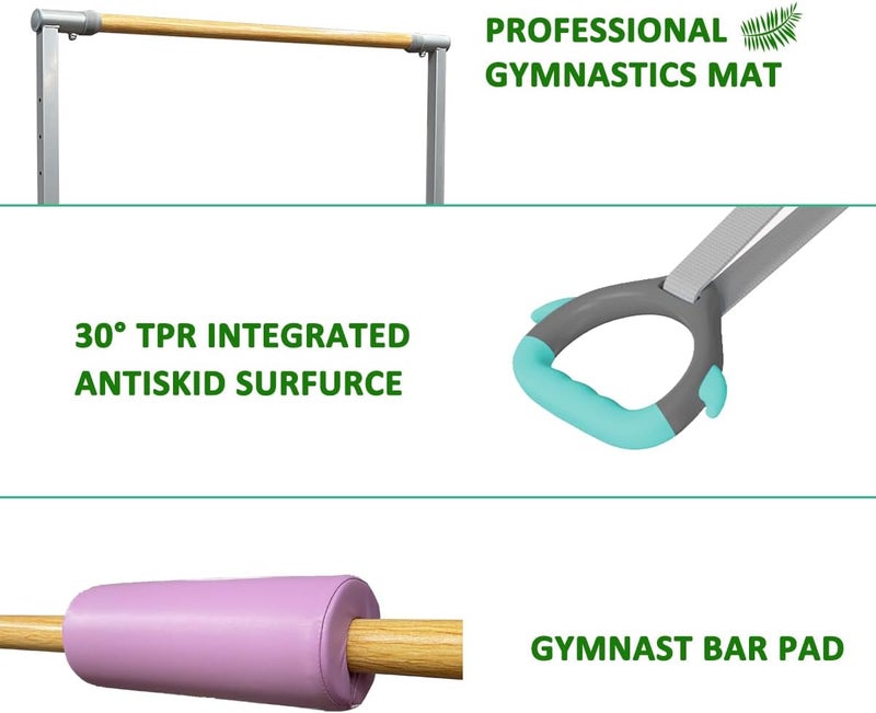 kechery Foldable & Moveable Gymnastics Horizontal Bar with Rings,3’to 5’Adjustable Height Expandable Junior Kip Bar for Home,Indoor Gym Equipment for Kids - Image 2